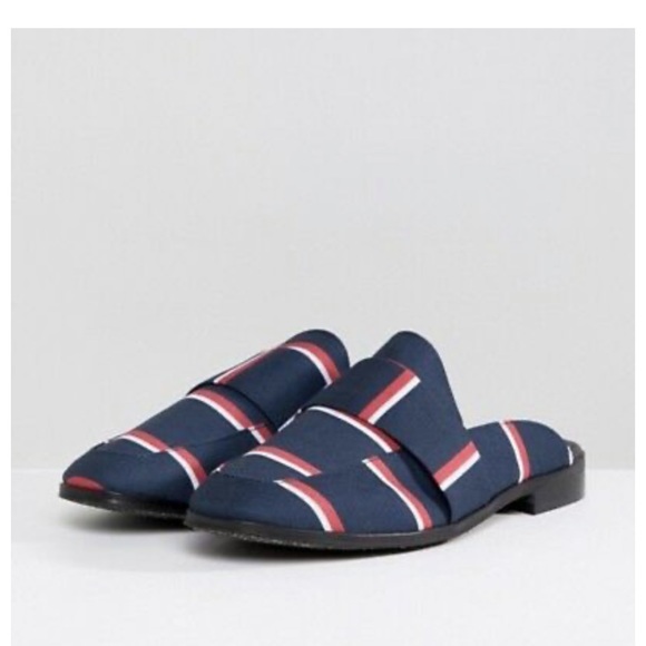 FREE PEOPLE Women At Ease Navy & Red Stripe Brocade Mule Slide Loafer 6-6.5 / 38 - Picture 3 of 10